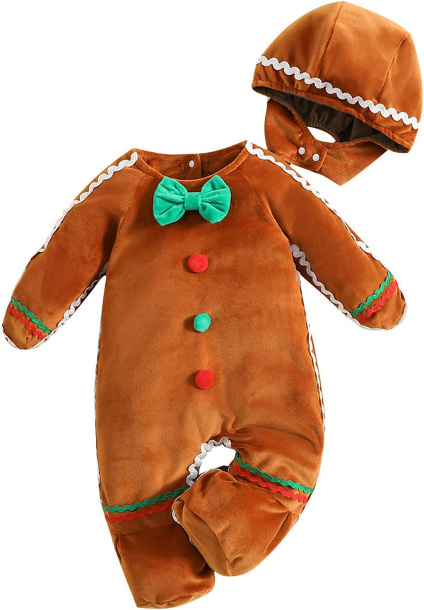 Adorable Gingerbread Baby Romper with Hat